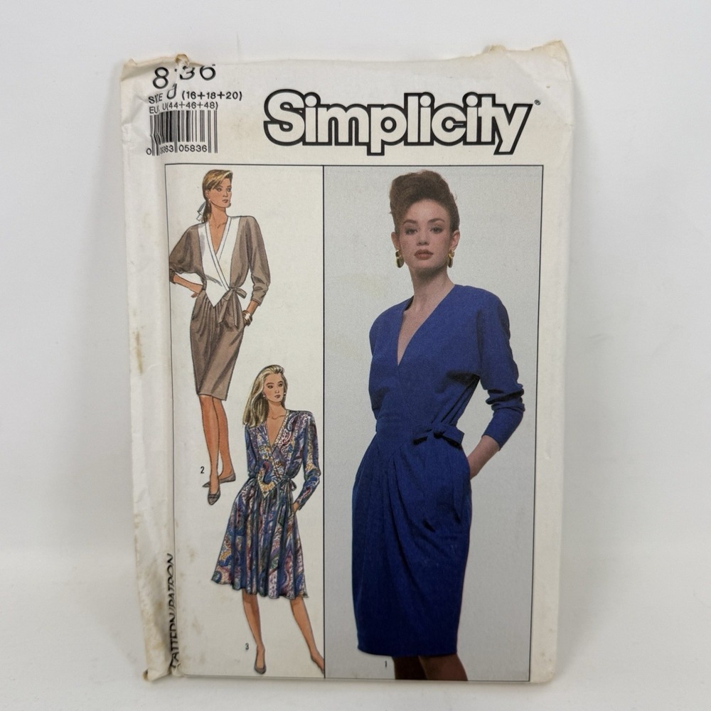 Vintage 1980's‎ Simplicity Misses' Dress Pattern 8736 Size 16 - 18 - 20 UNCUT